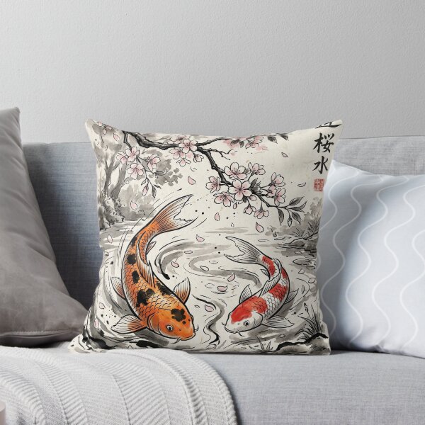 Item preview, Japanese Koi Fish Pond | Traditional Ink Wash Art designed and sold by SoulTreasures.