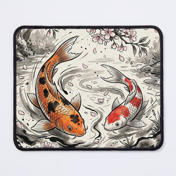 Item preview, Japanese Koi Fish Pond | Traditional Ink Wash Art designed and sold by SoulTreasures.