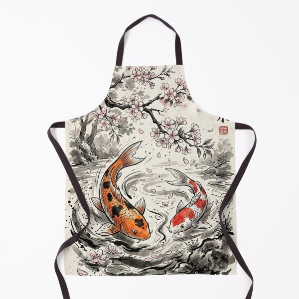 Item preview, Japanese Koi Fish Pond | Traditional Ink Wash Art designed and sold by SoulTreasures.