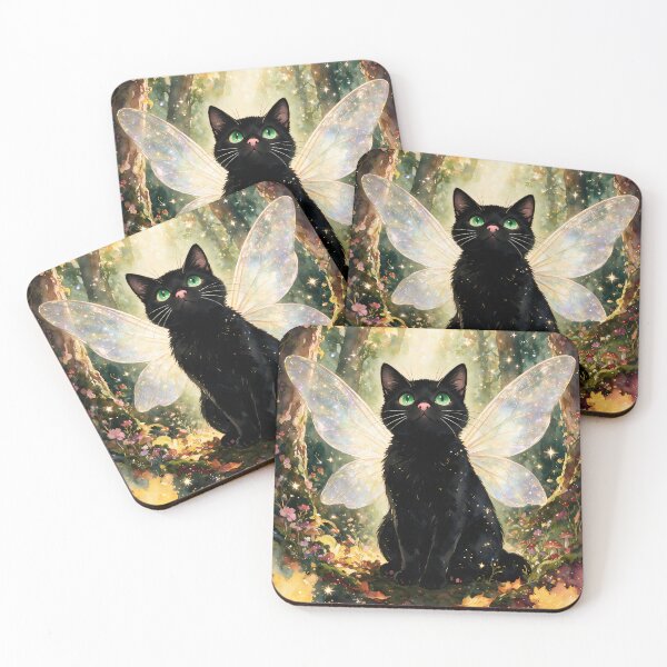 Item preview, Black Cat Fairy in Enchanted Autumn Forest Watercolor designed and sold by soulfulpalette.