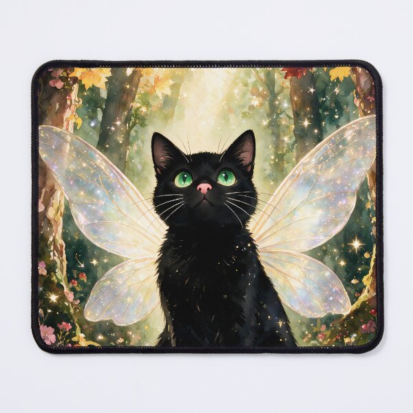 Item preview, Black Cat Fairy in Enchanted Autumn Forest Watercolor designed and sold by soulfulpalette.