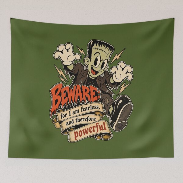 Item preview, Frankenstein Fearless & Powerful | Vintage 1930s Cartoon Parody Mary Shelley Quote designed and sold by Preston Meyers Designs.