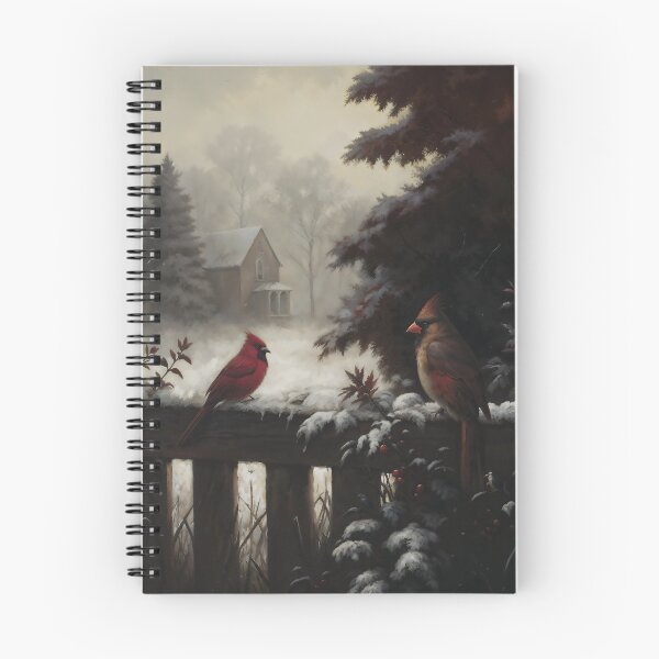 Item preview, Gothic Winter Red Cardinal Birds On Fence Painting designed and sold by DarkHolyQueen.