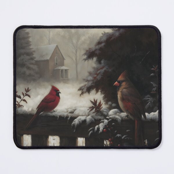 Item preview, Gothic Winter Red Cardinal Birds On Fence Painting designed and sold by DarkHolyQueen.