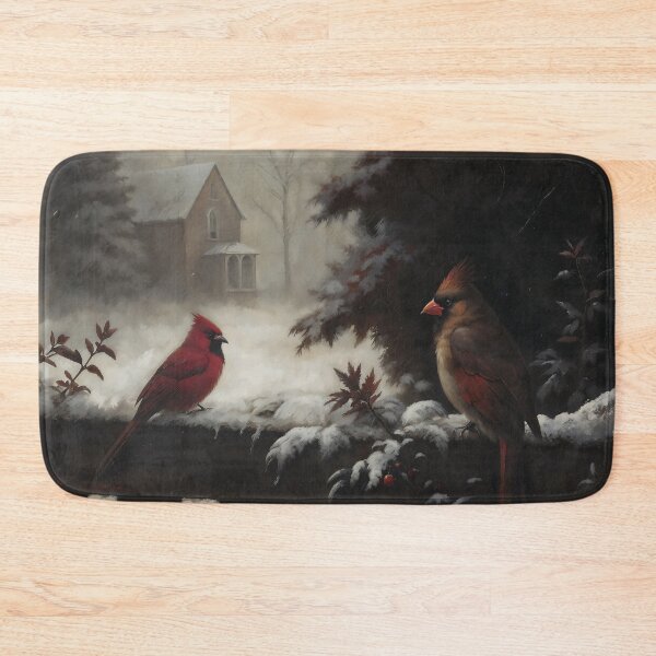 Item preview, Gothic Winter Red Cardinal Birds On Fence Painting designed and sold by DarkHolyQueen.