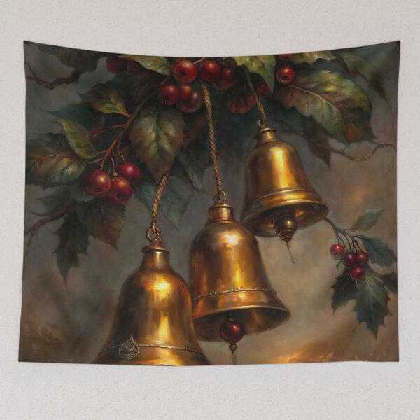 Item preview, Gothic Golden Christmas Bells Holly Berries Painting designed and sold by DarkHolyQueen.