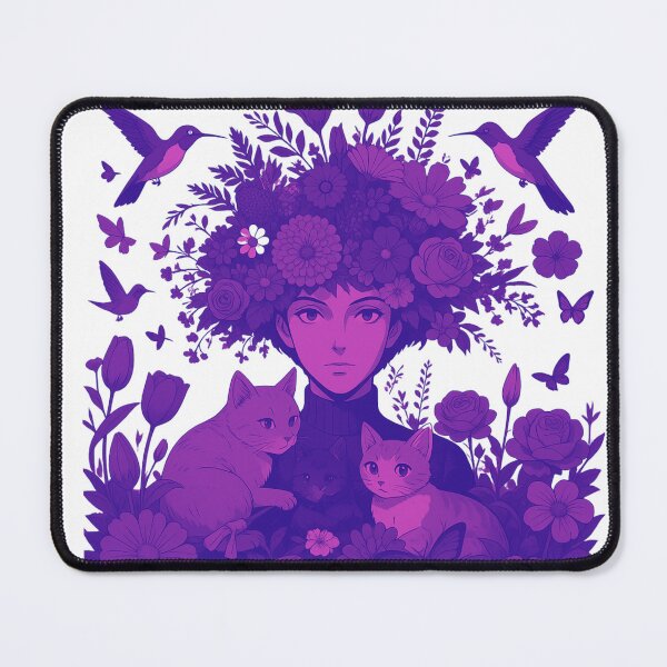 Item preview, Woman with flowers in her hair and cats—anime style. designed and sold by Knock on my door.