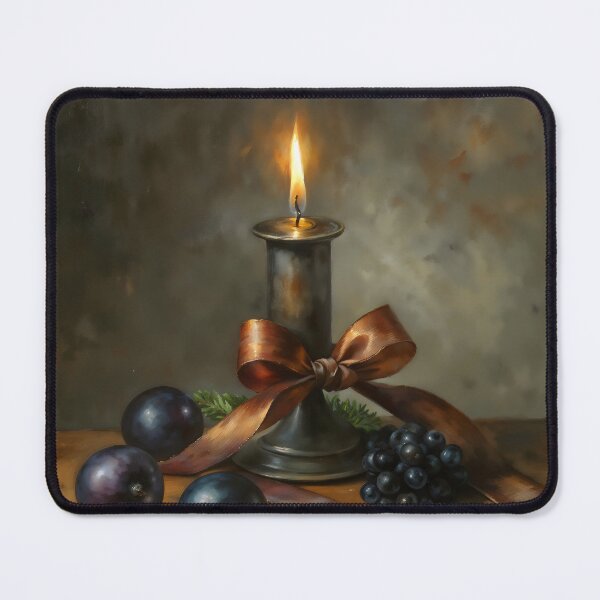 Item preview, Gothic Christmas Candle With Ribbon Still Life Painting designed and sold by DarkHolyQueen.