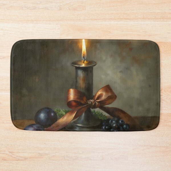 Item preview, Gothic Christmas Candle With Ribbon Still Life Painting designed and sold by DarkHolyQueen.