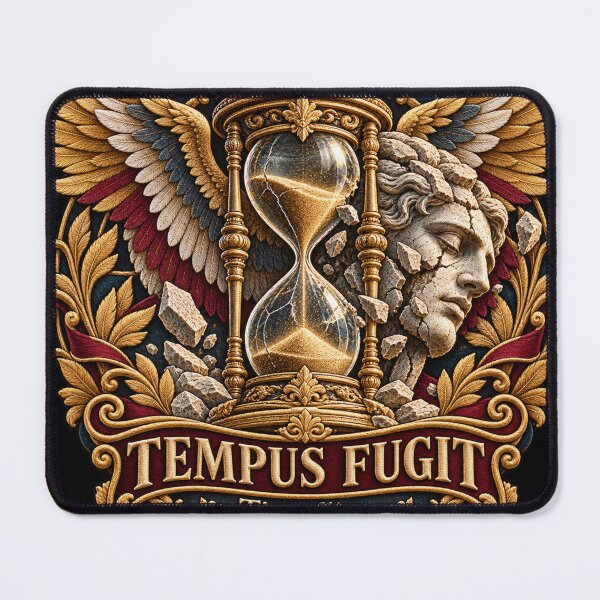Item preview, Tempus Fugit Hourglass Embroidery – Time Flies Classical Memento Mori Art designed and sold by Emoji Emblems.