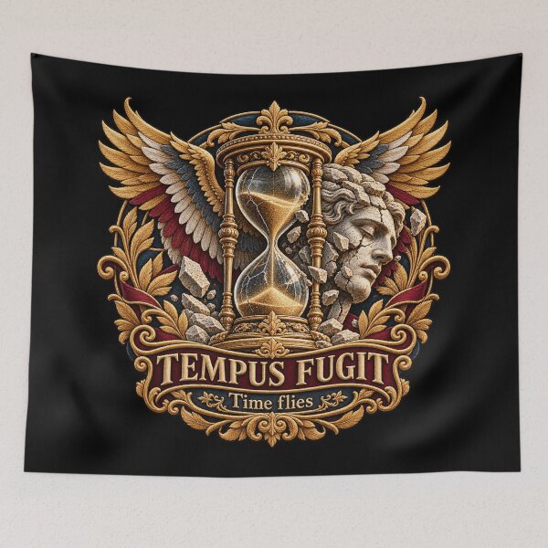 Item preview, Tempus Fugit Hourglass Embroidery – Time Flies Classical Memento Mori Art designed and sold by Emoji Emblems.