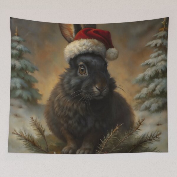 Item preview, Gothic Christmas Black Rabbit Santa Hat Painting designed and sold by DarkHolyQueen.