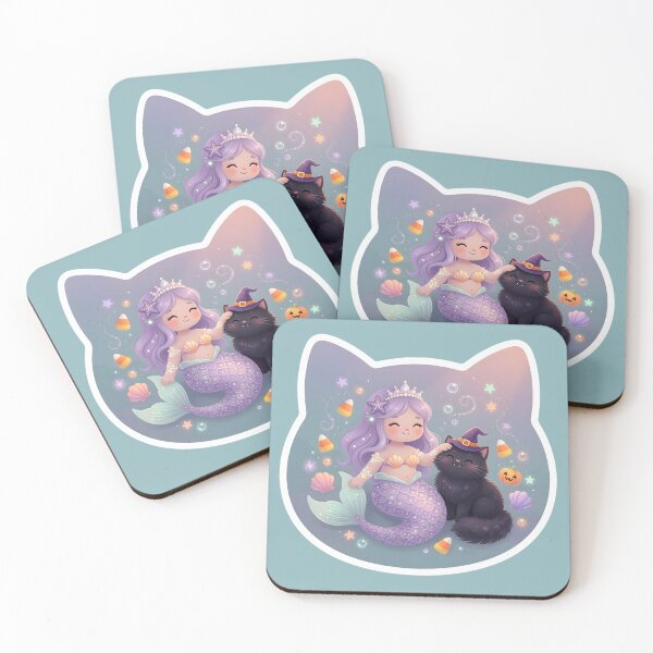 Item preview, Halloween Mermaid and Witch Cat designed and sold by Roanemermaid.