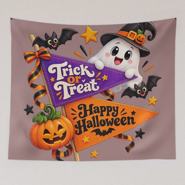 Item preview, Cute Trick Or Treat Kawaii Ghost Happy Halloween Pennant designed and sold by HoMya.