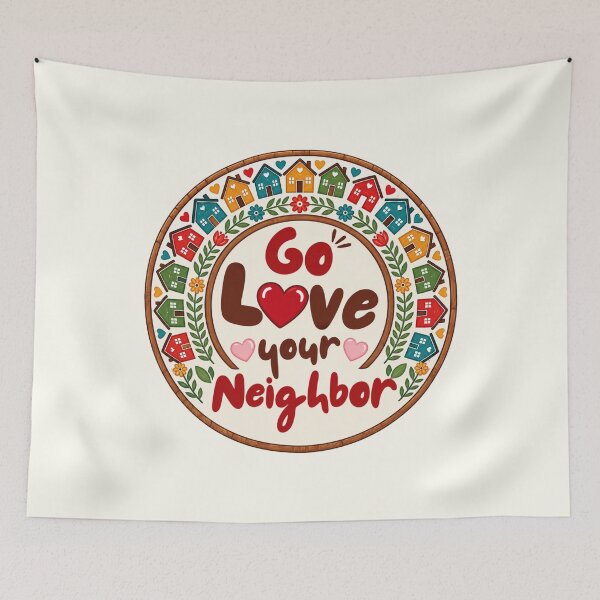 Item preview, Go Love Your Neighbor – Colorful Folk Art Houses & Hearts designed and sold by D-Islamic.