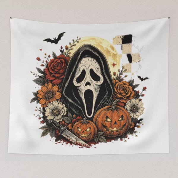 Item preview, Floral Halloween Horror Ghost Face Hooded Scary Mask designed and sold by Thread&Fable.