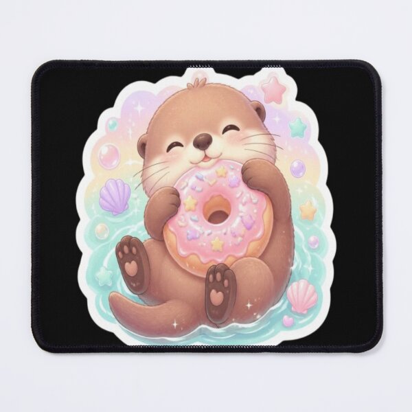 Item preview, Kawaii Floating Otter Eating Donut designed and sold by creativerooney.