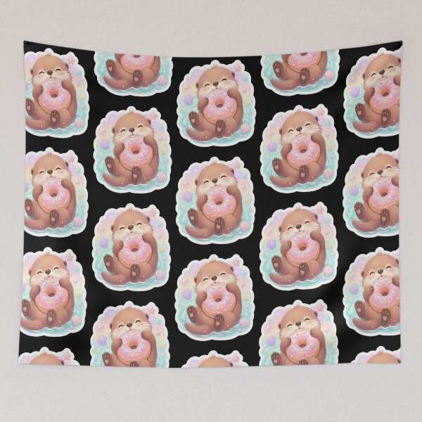 Item preview, Kawaii Floating Otter Eating Donut designed and sold by creativerooney.