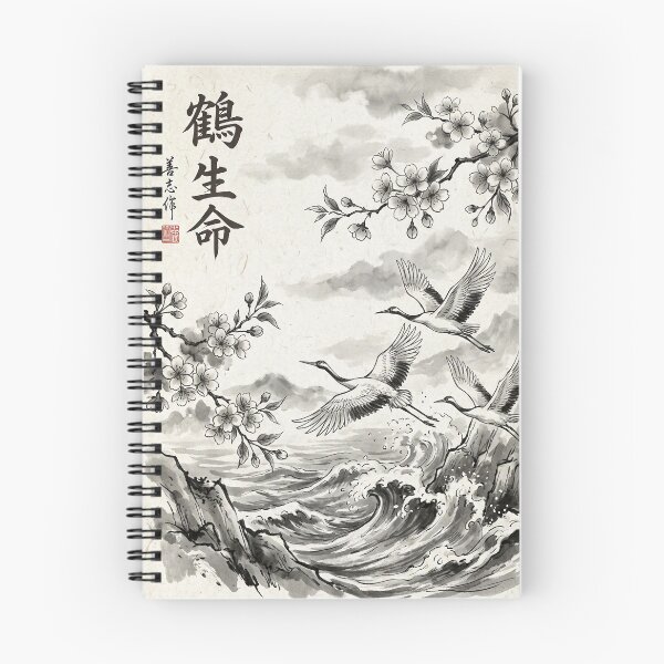 Item preview, Flying Cranes Over Ocean Waves | Japanese Ink Wash Art designed and sold by SoulTreasures.