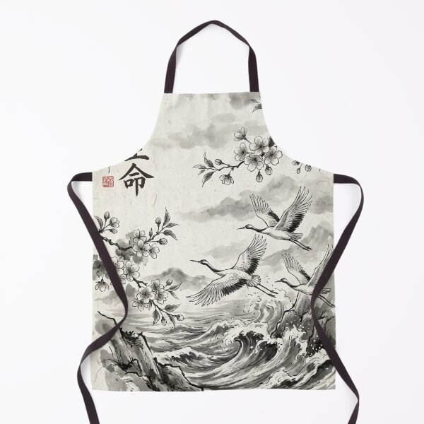 Item preview, Flying Cranes Over Ocean Waves | Japanese Ink Wash Art designed and sold by SoulTreasures.