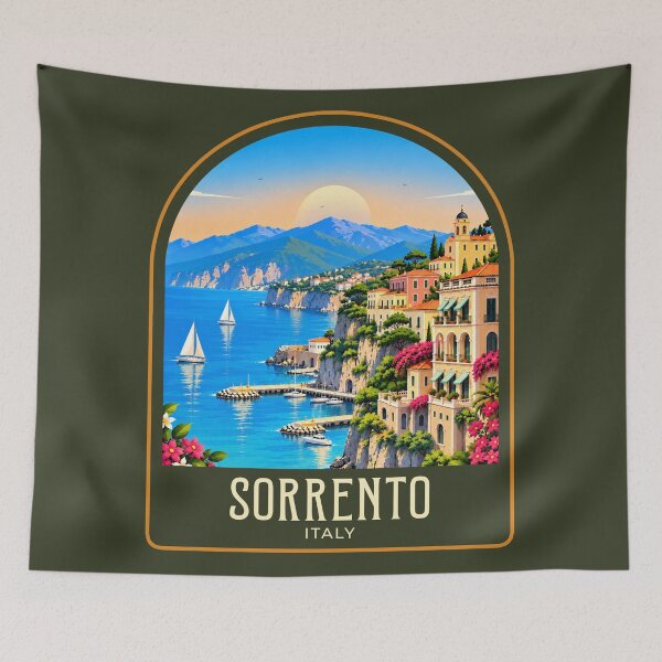 Item preview, Sorrento Vintage Travel Illustration designed and sold by HomeLivingCo.