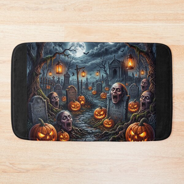 Item preview, Halloween night in a cemetery with terrifying pumpkins designed and sold by Mente Creativa.