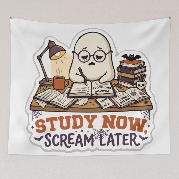 Item preview, Study Now Scream Later Halloween Ghost Student Sticker designed and sold by YasminTaha.