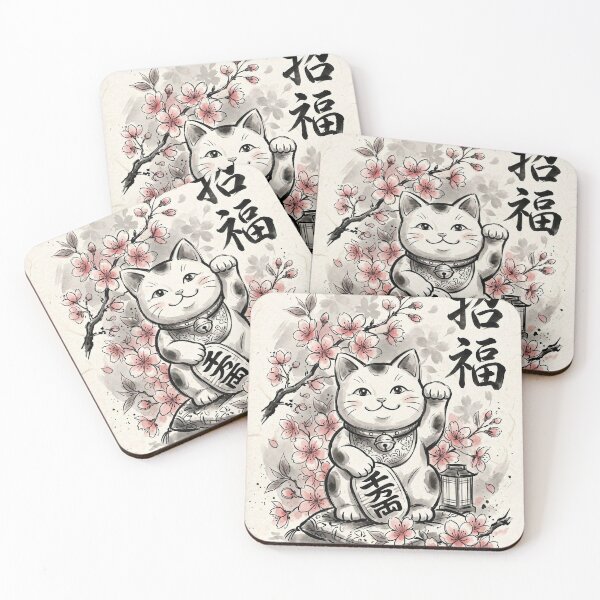 Item preview, Lucky Maneki Neko Cat | Japanese Ink Wash Art designed and sold by SoulTreasures.