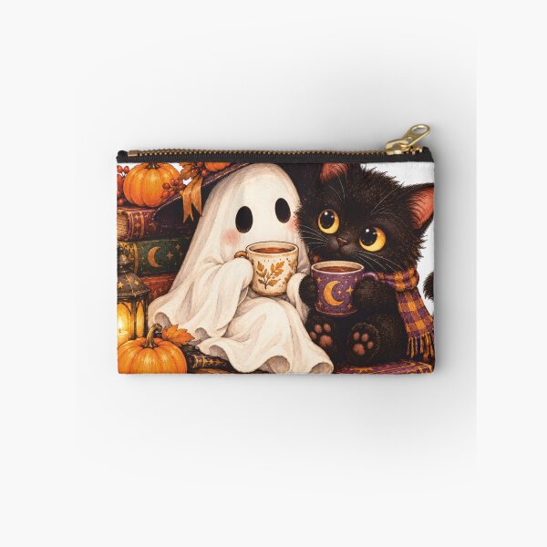 Item preview, Ghost and Black Cat Coffee Books Cozy Halloween Fall designed and sold by Ghost Of Chill.