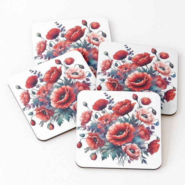 Item preview, Red Poppies Flowers in Full Bloom on White Shapes Mania designed and sold by Shapes-Mania.