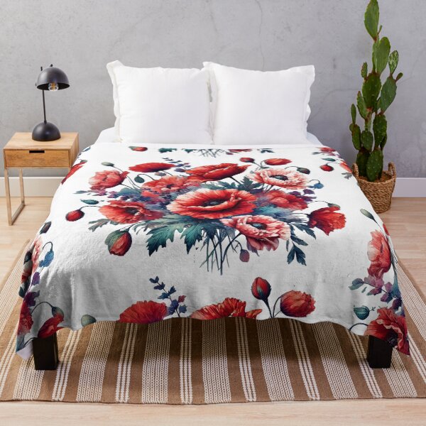 Item preview, Red Poppies Flowers in Full Bloom on White Shapes Mania designed and sold by Shapes-Mania.