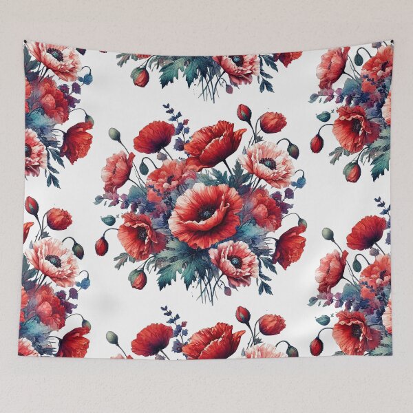 Item preview, Red Poppies Flowers in Full Bloom on White Shapes Mania designed and sold by Shapes-Mania.
