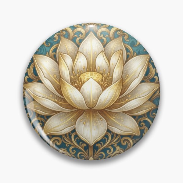 Item preview, Vintage Beige and Gold Lotus on Teal  Ornate Victorian Floral Art designed and sold by MargaretWiktor.