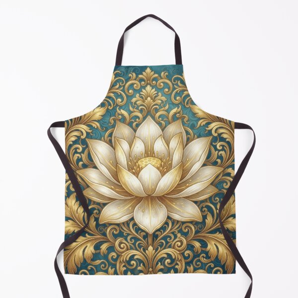Item preview, Vintage Beige and Gold Lotus on Teal  Ornate Victorian Floral Art designed and sold by MargaretWiktor.