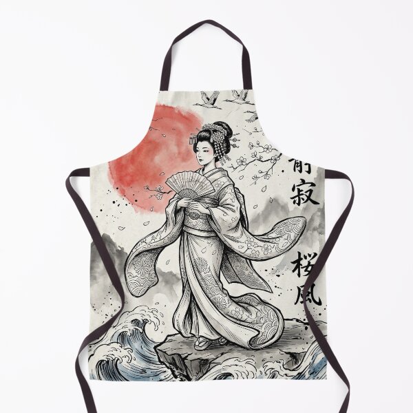 Item preview, Japanese Geisha with Sakura and Cranes | Traditional Ink Wash Art designed and sold by SoulTreasures.