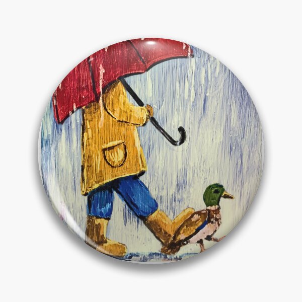 Item preview, Rainy Day Walk – Duck, Red Umbrella & Yellow Raincoat Art designed and sold by ArtistsAtticWI.