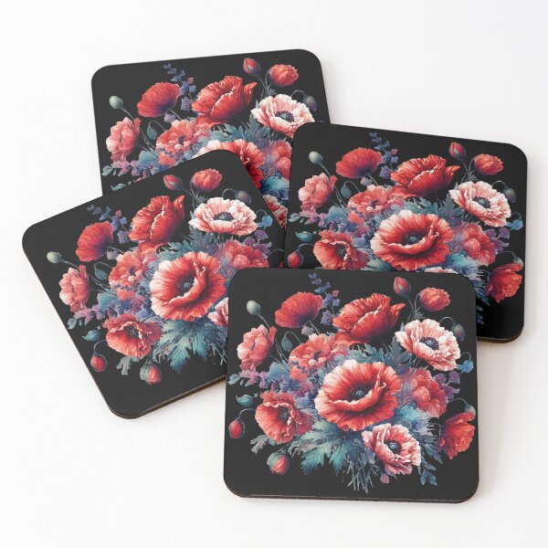 Item preview, Red Poppies Flowers in Full Bloom on Black Shapes Mania designed and sold by Shapes-Mania.