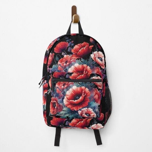 Item preview, Red Poppies Flowers in Full Bloom on Black Shapes Mania designed and sold by Shapes-Mania.