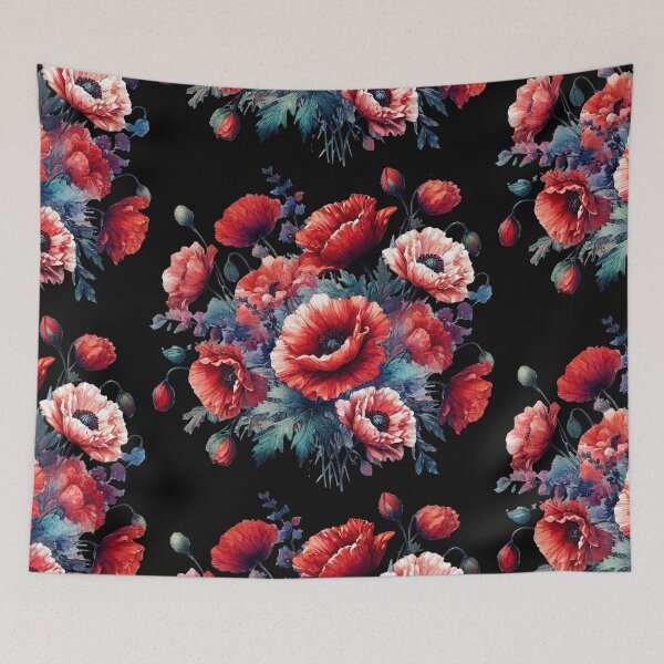 Item preview, Red Poppies Flowers in Full Bloom on Black Shapes Mania designed and sold by Shapes-Mania.