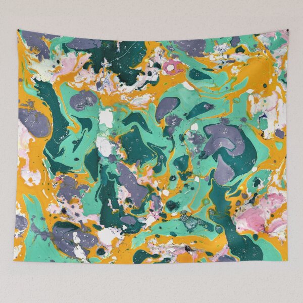 Item preview, Abigal 1 Green Gold and Lilac Ebru Style Abstract designed and sold by Doug Siegel.