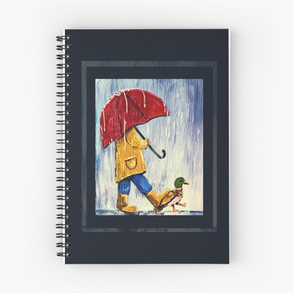 Item preview, Rainy Day Walk – Duck, Red Umbrella & Yellow Raincoat Art designed and sold by ArtistsAtticWI.
