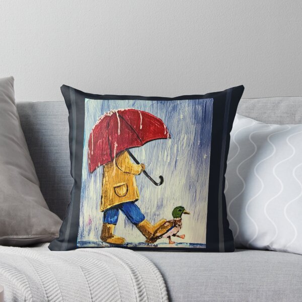 Item preview, Rainy Day Walk – Duck, Red Umbrella & Yellow Raincoat Art designed and sold by ArtistsAtticWI.