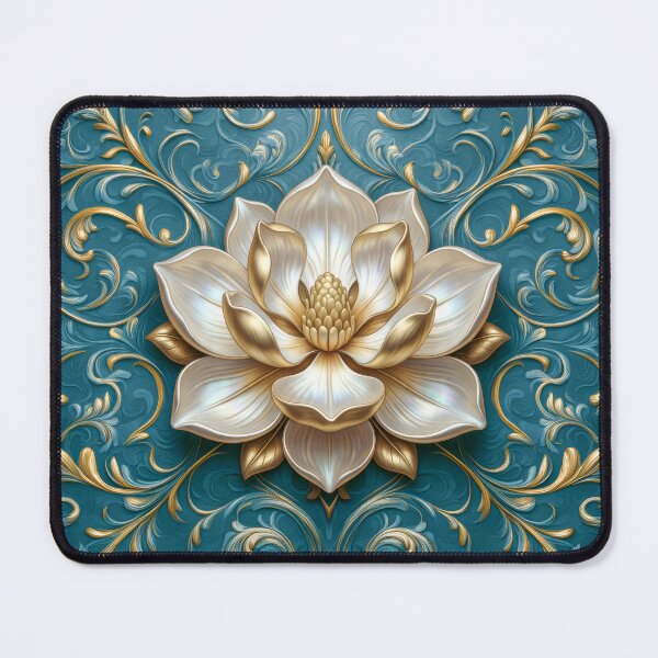 Item preview,  Vintage Beige and Gold Magnolia  on Teal  Ornate Victorian Floral Art designed and sold by MargaretWiktor.