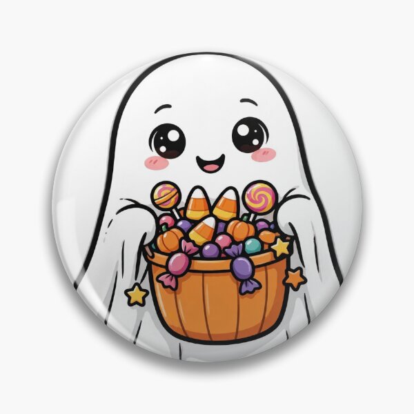 Item preview, Kawaii Trick or Treat Ghost with Candy Bucket Halloween Sticker designed and sold by Neshmi.