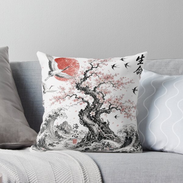 Item preview, Sakura Tree and Ocean Waves | Japanese Ink Wash Art designed and sold by SoulTreasures.