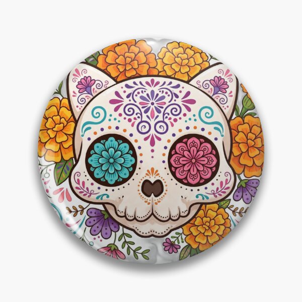 Item preview, Sugar Skull Cat with Marigolds | Day of the Dead Cat Sticker designed and sold by Neshmi.