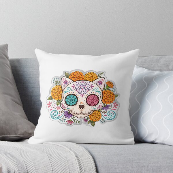Item preview, Sugar Skull Cat with Marigolds | Day of the Dead Cat Sticker designed and sold by Neshmi.
