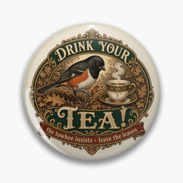 Item preview, Eastern Towhee Drink Your Tea Leaf Litter Vintage Tea Tin Bird designed and sold by shifumart.