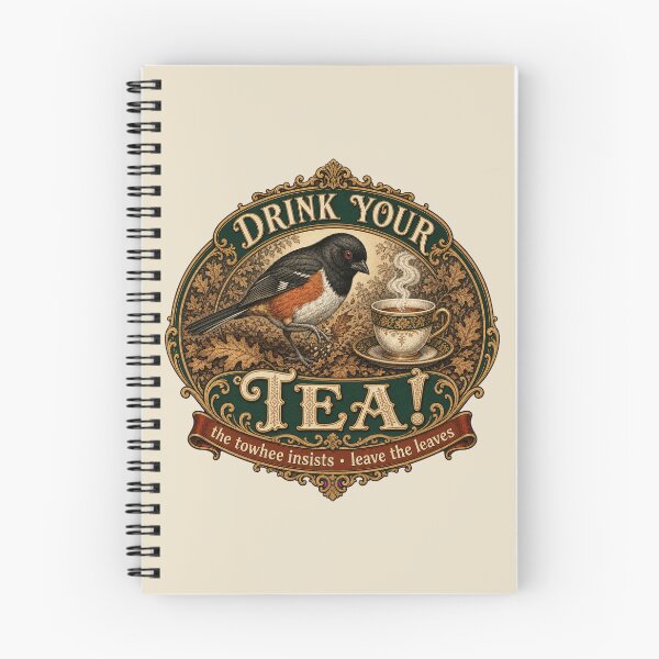 Item preview, Eastern Towhee Drink Your Tea Leaf Litter Vintage Tea Tin Bird designed and sold by shifumart.