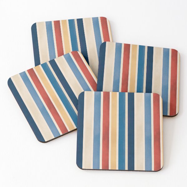 Item preview, Vintage Americana Navy Red Tan Vertical Stripe Pattern designed and sold by Mindful Wall Art Studio.